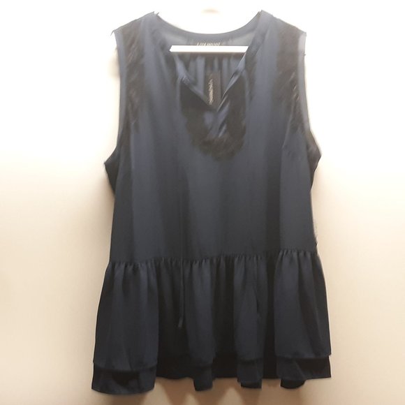 Lane Bryant Womens Size 18 Navy Blue Black Lace Sheer Sleeveless Babydoll Blouse - Picture 1 of 13